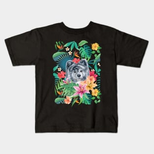 Tropical Long Haired Silver Akita Kids T-Shirt